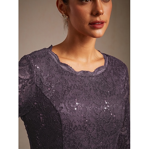  Dámské Midi šaty Šifonové šaty Elegantní Pevná barva 3/4 délka rukávu Tričkový Fialová Léto Jaro Podzim Zima