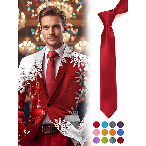 Weihnachtskrawatte für Herren aus Satin, erhältlich in verschiedenen Farben, perfekt für Weihnachtsfeiern und besondere Anlässe, aus Polyester.