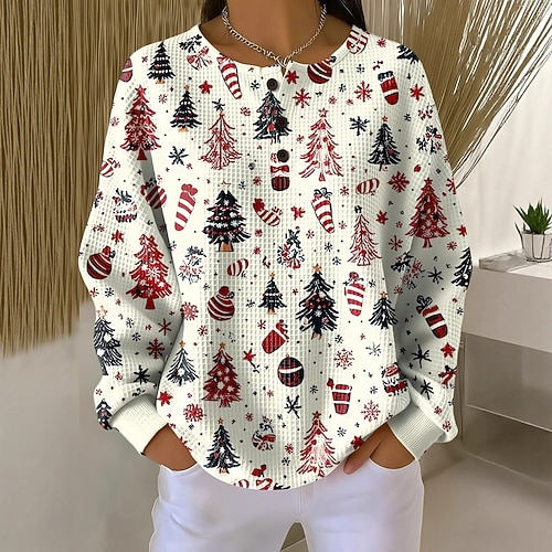  Dames Trui-sweatshirt Grafisch Geometrisch Elegant Modieus Werk Lange mouw Strakke ronde hals Normale tops Huis Werk Straat Knop Wit Blozend Roze Oranje Groen Lente Herfst Winter