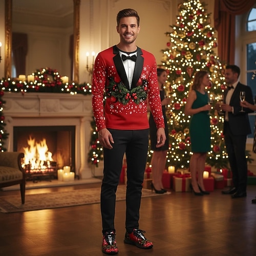  мужские кроссовки с принтом в виде рождественской елки — праздничная повседневная обувь с элегантным дизайном в виде рождественской елки, идеально подходящая для рождественских вечеринок и сезонных встреч