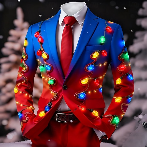  Vánoce Pánské Vánoční vzor Sako Kabát Pohodlné Prodyšné umělecké Na běžné nošení Párty večerní šaty Denní Festival 3D tisk Knoflíky Podzim zima Otevřené Dlouhý rukáv Červená 1 Rubínově červená Vodn