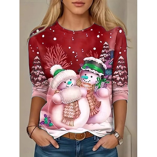  Tricou pentru femei Grafic Vintage Modă Elegant Mâneci lungi Gât rotund Tops obișnuite Print zilnic Weekend Alb Roșu Albastru Primăvară Toamnă Iarnă