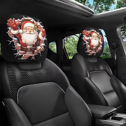  2 τεμάχια χριστουγεννιάτικα καλύμματα αυτοκινήτου με τυπωμένο τον Άγιο Βασίλη, εσωτερική διακόσμηση, γενικής χρήσης, πλενόμενα, εύκολα στην εγκατάσταση, κατάλληλα για μεγάλα οδικά ταξίδια, πάρτι