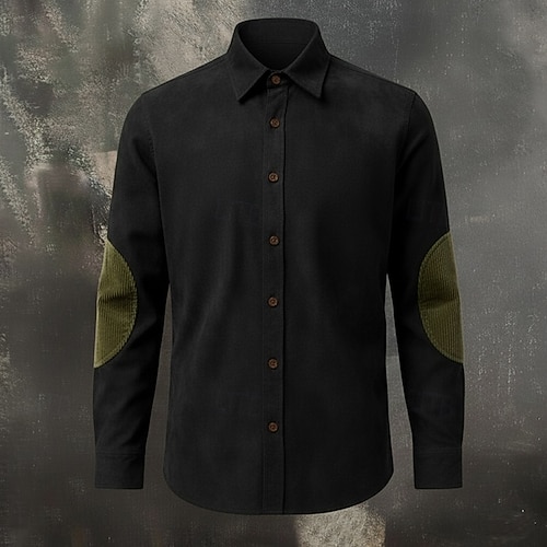  Homens Camisa Social Camisa casual camisa vintage Camiseta de Veludo camisa de botão Camisas de camurça Preto Marron Caqui Manga Longa Bloco de cor Lapela Casual Diário Patchwork Roupa Moda Vintage