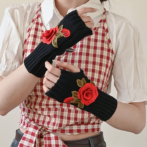  Naisten 1 pari Puolisormi / Neulotut käsineet Aktiivinen / Katutyyli Hanskat - Kukka Painettu