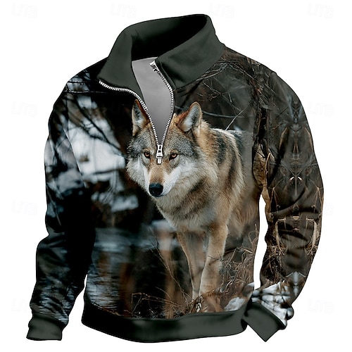  Per uomo Volpe Stampa 3D Felpa Vintage Retrò Da caccia Collo alla coreana All'aperto Lavoro Regalo Nero Blu Marrone Cerniera Autunno Inverno progettista S M L XL XXL XXXL