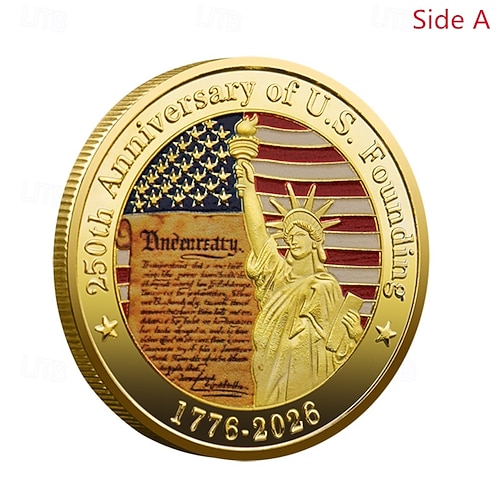  Mince pamětní k 250. výročí – Zlatý americký prapor a design zvonu svobody sběratelské mince odolné kovové výroční mince pro vystavení sběratelé patrioti semikvincenální