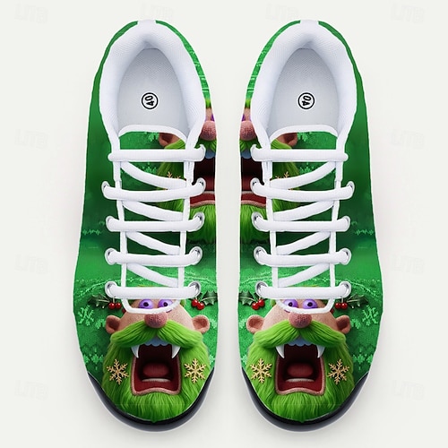  Herrsneakers med julfigurer – 3D-tryckt design, roliga och festliga, perfekta för högtidssammankomster och familjefester