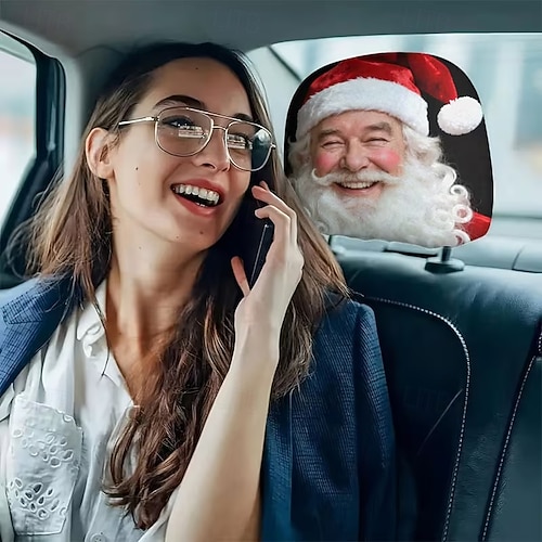  2 τεμάχια χριστουγεννιάτικα καλύμματα αυτοκινήτου με τυπωμένο τον Άγιο Βασίλη, εσωτερική διακόσμηση, γενικής χρήσης, πλενόμενα, εύκολα στην εγκατάσταση, κατάλληλα για μεγάλα οδικά ταξίδια, πάρτι