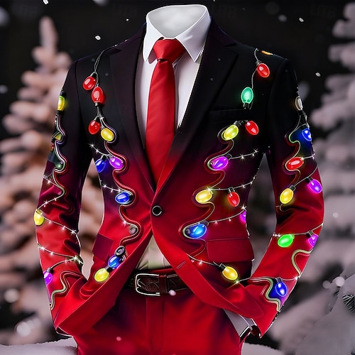  Vánoce Pánské Vánoční vzor Sako Kabát Pohodlné Prodyšné umělecké Na běžné nošení Párty večerní šaty Denní Festival 3D tisk Knoflíky Podzim zima Otevřené Dlouhý rukáv Červená 1 Rubínově červená Vodn