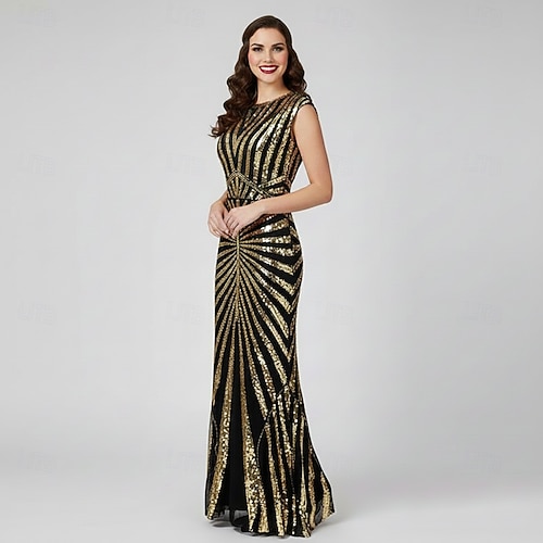 Roaring 20s 1920s Ankle Length Dress Evening Dress Party Costume Cap Sleeves  The Great Gatsby Sequin V Neck Scoop Neck Fancy Dress Women's Christmas New  Year Evening Party Party Wedding Adults' Dress