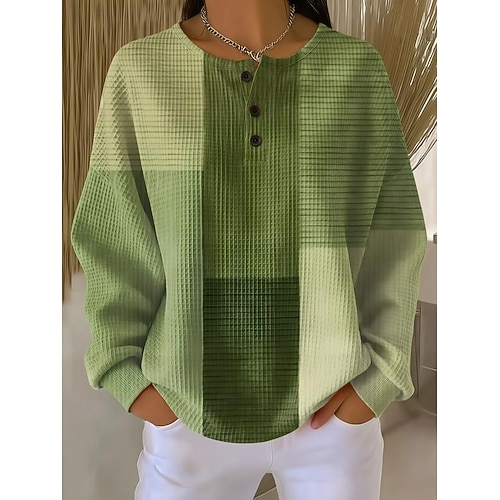 Dames Trui-sweatshirt Grafisch Geometrisch Elegant Modieus Werk Lange mouw Strakke ronde hals Normale tops Huis Werk Straat Knop Wit Blozend Roze Oranje Groen Lente Herfst Winter