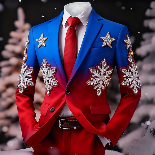  Jul Herr Snöflinga Kavajjacka Kappa Bekväm Andningsfunktion Artistisk Ledigt Festkvällskläder Dagligen Festival 3D-utskrift Knappar Höst vinter Trubbig Långärmad Blå 1 Röd 1 Rubinrött