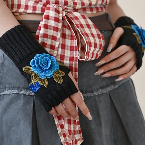  Naisten 1 pari Puolisormi / Neulotut käsineet Aktiivinen / Katutyyli Hanskat - Kukka Painettu