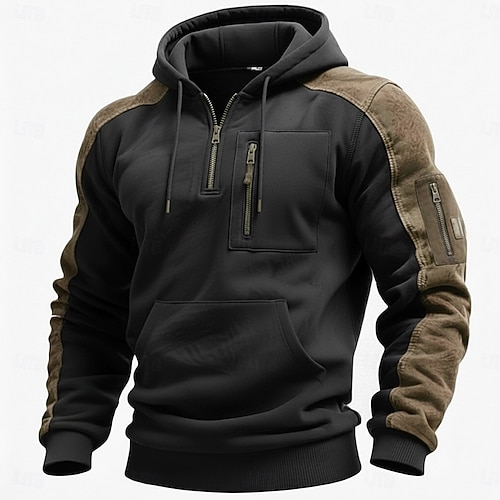  Homens Quarter Zipper Hoodie Moletom Tático Preto Com Capuz Tecido Zíper Desportos e Ar livre Casual Diário Roupa de rua Legal Roupa de Esporte Outono Primavera & Outono Roupa Moletons Moletons Manga