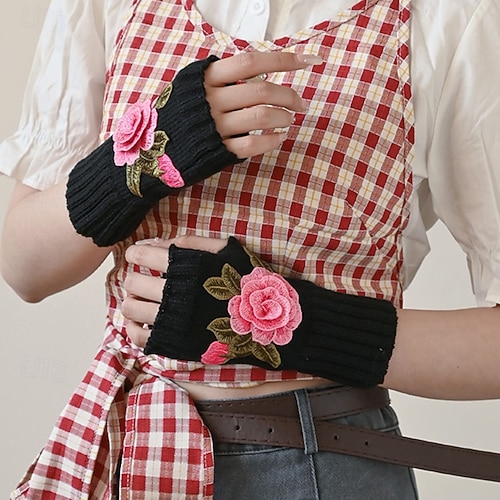  Naisten 1 pari Puolisormi / Neulotut käsineet Aktiivinen / Katutyyli Hanskat - Kukka Painettu