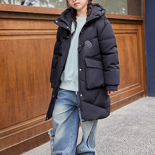 Kids Girls' Down Jacket Puffer Jacket Solid Color Sports Pocket