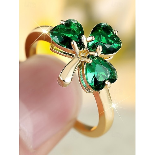  Women's St. Patrick's Day Shamrock Clover Ring, Copper Material, Elegant Lucky Irish Style Jewelry for Ladies, Perfect for Holiday Celebrations, Parades, Parties & Festive Wear