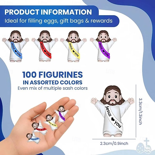  50/100pcs Little Jesus Figures,Mini Jesus Figurines Easter Gift Tiny Statues for Easter Egg Stuffers,Religious Gifts,Parties,Baptism Gifts,Multicolor Miniature Decorations,Hide and Seek Figurines