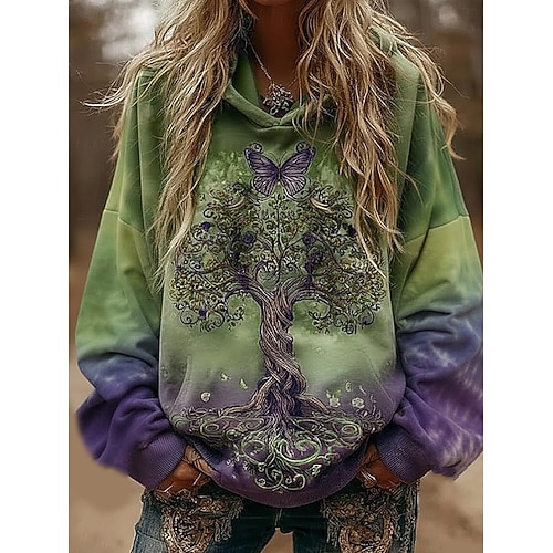  בגדי ריקוד נשים סווטשירט קפוצ'ון סוודר טלאים דפוס כיס קדמי פרחוני גראפי יום יומי בוהו שרוול ארוך עם קפוצ'ון חולצות רגילות רחוב לבוש ליום צהוב ורוד מסמיק סגול תלתן אביב סתיו חורף