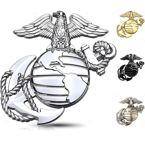  Sada 4 kusů emblému americké námořní pěchoty na auto – 3D orel, glóbus, kotva, kovová samolepka, voděodolná vojenská samolepka, univerzální pro auta, nákladní vozy, dárky pro veterány. &příznivci