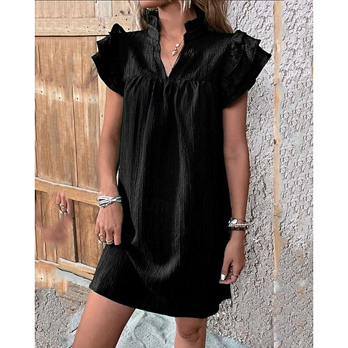Women's Mini Dress Cotton Linen Dresses Shift Dress Casual Dress Fashion  Modern Outdoor Vacation Going out Regular Fit Plain Sleeveless V Neck Black  White Red Green Summer Spring 2026 - $24.99