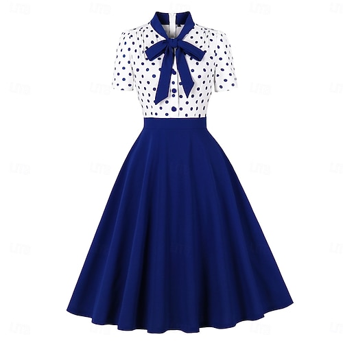 1950s Retro Vintage Rockabilly Dress Swing Dress Short Sleeves Polka dots Fancy Dress Women's Carnival Masquerade Daily Wear Bachelorette Party Adults