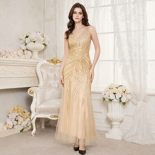 Roaring 20s 1920s Ankle Length Dress Wedding Party Bachelor Party  Sleeveless The Great Gatsby Flapper Girl Wedding Guest Sequins V Neck Fancy  Dress Women's Evening Party Party Adults' Dress 2026 - $93.99