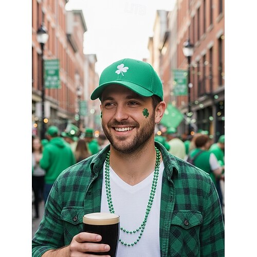 Men's St. Patrick's Day Green Baseball Cap with Shamrock – Stylish Adjustable Hat for Festive Occasions