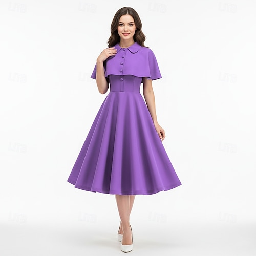 1950s Retro Vintage Swing Dress Solid Color Fancy Dress Women's Fancy Dress New Year Retro Theme Party Cocktail Attire Adults' Dress Shawl