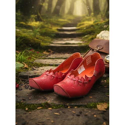  Women's Medieval Viking Style Low Heel Leather Shoes – Retro Green Hand-Stitched Details for Costume, Renaissance Fair, Festivals & Daily Vintage Outfits