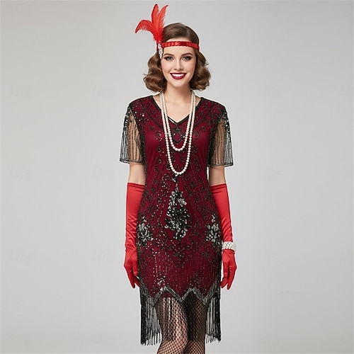 Gold Dresses For Women 1920s Flapper Dress Costume Set For Women - Great  Gatsby Sequin Fringed Dress With Accessories
