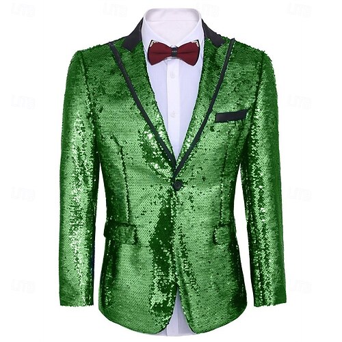  St.Patrick 2026 Retro Vintage 1980s Tuxedo Suits & Blazers Disco Sequins Fancy Dress Men's Carnival Costume Christmas Halloween Carnival Cocktail Party Theme Party Pride Parade Adults' Coat