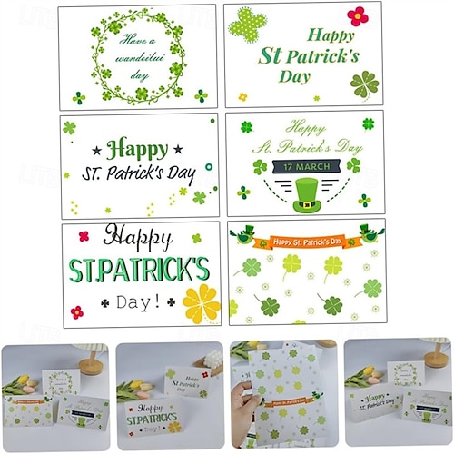  St. Patrick's Day Greeting Cards, Set of 6 Assorted Designs, Bulk luck Shamrock Note Cards for Irish Holiday Greetings, for Friends and Family