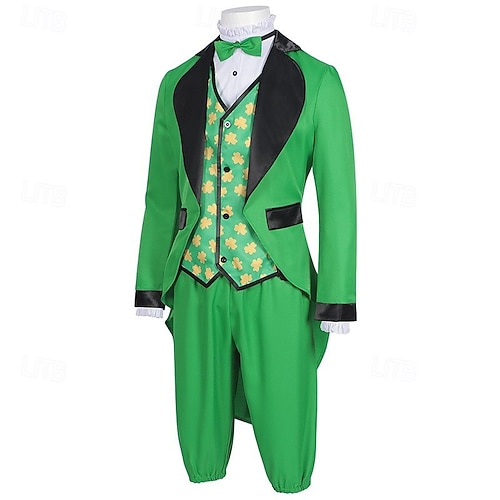 St. Patrick 2026 Elf Irish Carnival Outfits Tailcoat Outfits Adults' Men's Carnival Mardi Gras Saint Patrick's Day Party Festival Easy Carnival Costume Dress Up