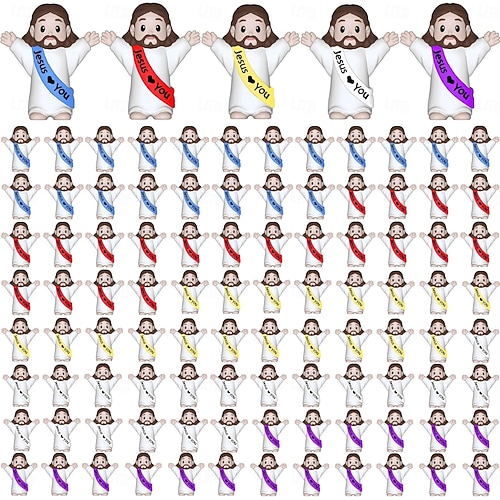  50/100pcs Little Jesus Figures,Mini Jesus Figurines Easter Gift Tiny Statues for Easter Egg Stuffers,Religious Gifts,Parties,Baptism Gifts,Multicolor Miniature Decorations,Hide and Seek Figurines