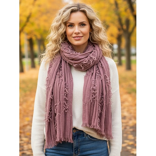 sciarpa da donna in cotone e lino con nappe sfrangiate – stile bohémien, colori assortiti, leggera e comoda per l'uso casual e quotidiano