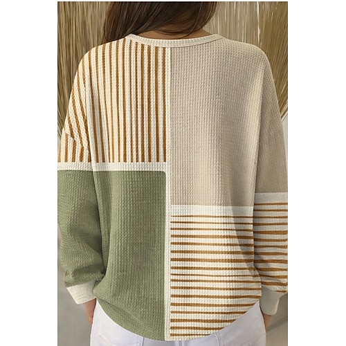  Women's Pullover Sweatshirt Graphic Geometric Elegant Vintage Fashion Long Sleeve Crew Neck Regular Tops Casual Home Wedding Guest Buttons Blue Dark Red Green Rainbow Spring Fall Winter