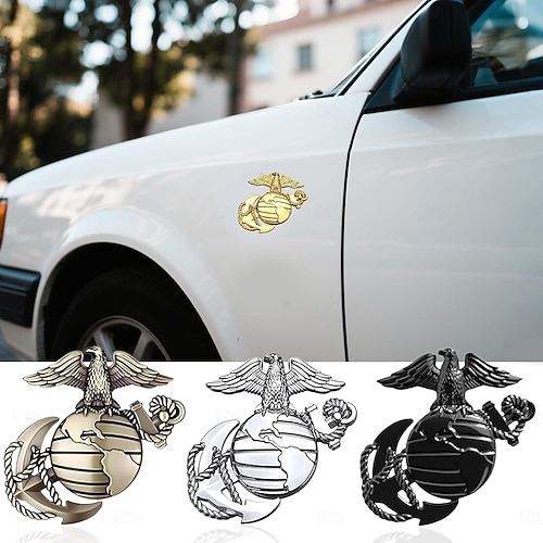  Sada 4 kusů emblému americké námořní pěchoty na auto – 3D orel, glóbus, kotva, kovová samolepka, voděodolná vojenská samolepka, univerzální pro auta, nákladní vozy, dárky pro veterány. &příznivci