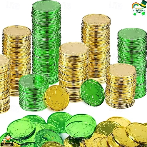  20pcs St Patrick's Day Game Tokens & Coins Ireland Green Shamrock Plastic luck Coins