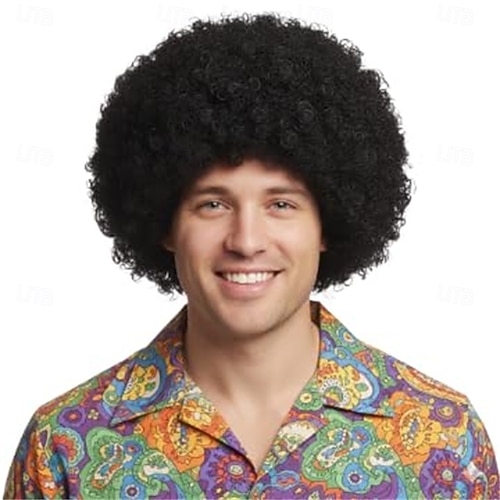 Peluca Corta Rizada Africana Negra - Esponjosa Y Transpirable Para Disfraces Hippie Y Halloween
