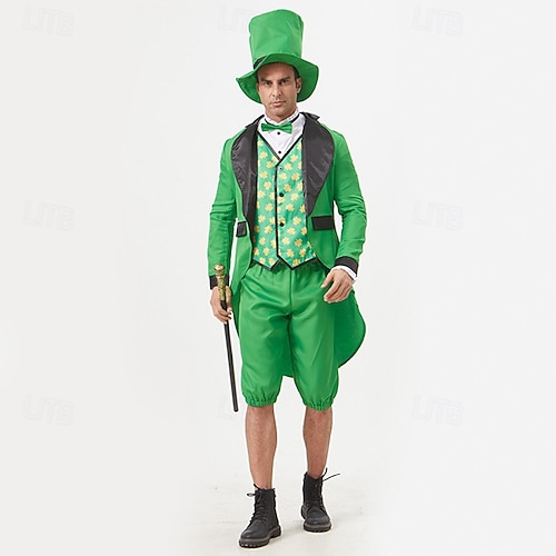  St. Patrick 2026 Elf Irish Carnival Outfits Tailcoat Outfits Adults' Men's Carnival Mardi Gras Saint Patrick's Day Party Festival Easy Carnival Costume Dress Up