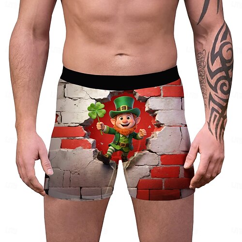  St. Patrick 2026 Leprechaun Shamrock Irish Carnival Boxer Briefs Underwear Cosplay Adults' Men's Saint Patrick's Day Casual Party Easy Carnival Costume Dress Up