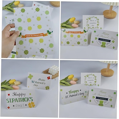  St. Patrick's Day Greeting Cards, Set of 6 Assorted Designs, Bulk luck Shamrock Note Cards for Irish Holiday Greetings, for Friends and Family