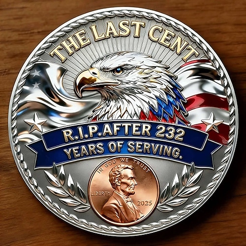  Памятная монета «Последний цент», металлическая памятная монета Линкольна «Последний цент», 1909–2025, памятный жетон «Последний пенни Линкольна», исторический коллекционный подарок, посвященный «последнему выпуску».
