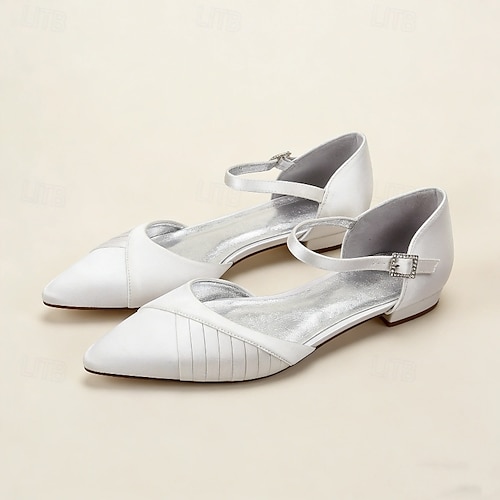 White Women's Pointed Toe Low Heel Pumps with Ankle Strap  Wedding,  Bridesmaid & Formal Dress Shoes 2026 - $74.99