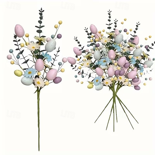 6 knstliche Osterblumenstiele mit gesprenkelten Eiern und bunten Beeren,  frhlingshafte Tischdekoration mit pastellfarbenen Eiern, Gnseblmchen und  Zweigen fr Ostergestecke 2026 - $30.99