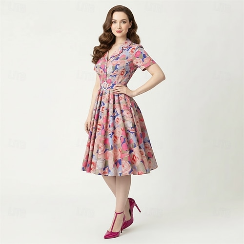 sachin and babi light blue dress Rockabilly Midi A Line Dress Short Sleeves Fit & Flare Fancy Dress Women's  Carnival Valentine's Day Casual Homecoming Retro Theme Party Adults' Dress  Spring 2026
