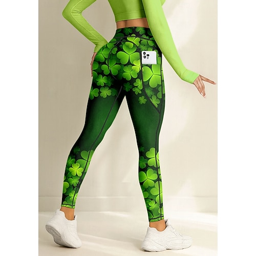  Svatý Patrik Dámské legíny na pilates Fitness kalhoty Legíny na cvičení Kapsy Kolkovné Boční kapsy Pilates Tělocvična Cvičení v tělocvičně Kalhoty Cyklistické kalhoty Legíny Květiny Trávová zelená