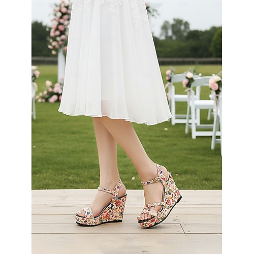 Women's Floral Wedge Sandals  Comfortable Strappy Platform Dress Shoes for  Wedding Guests at Garden & Outdoor Ceremonies 2026 - $29.99